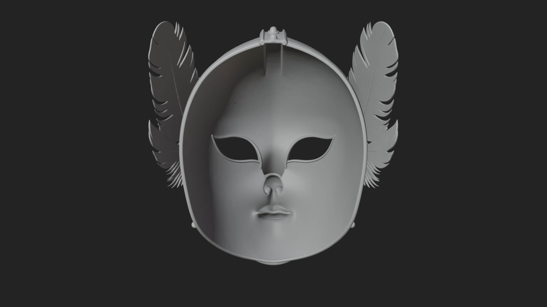 Feathered Venetian Mask Statue Design 2 3D Print Model 3D Model