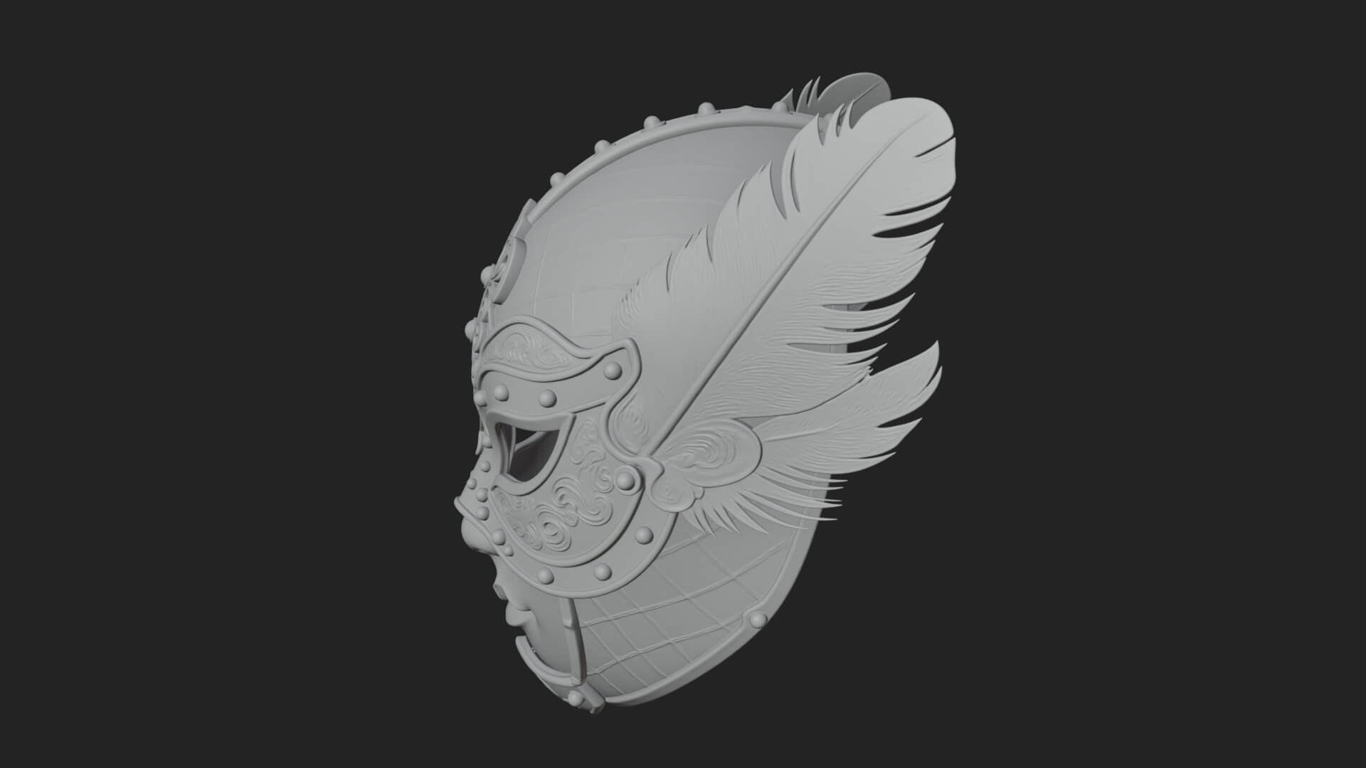 Feathered Venetian Mask Statue Design 2 3D Print Model 3D Model