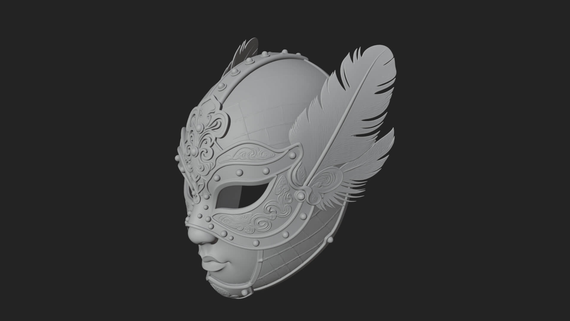 Feathered Venetian Mask Statue Design 2 3D Print Model 3D Model