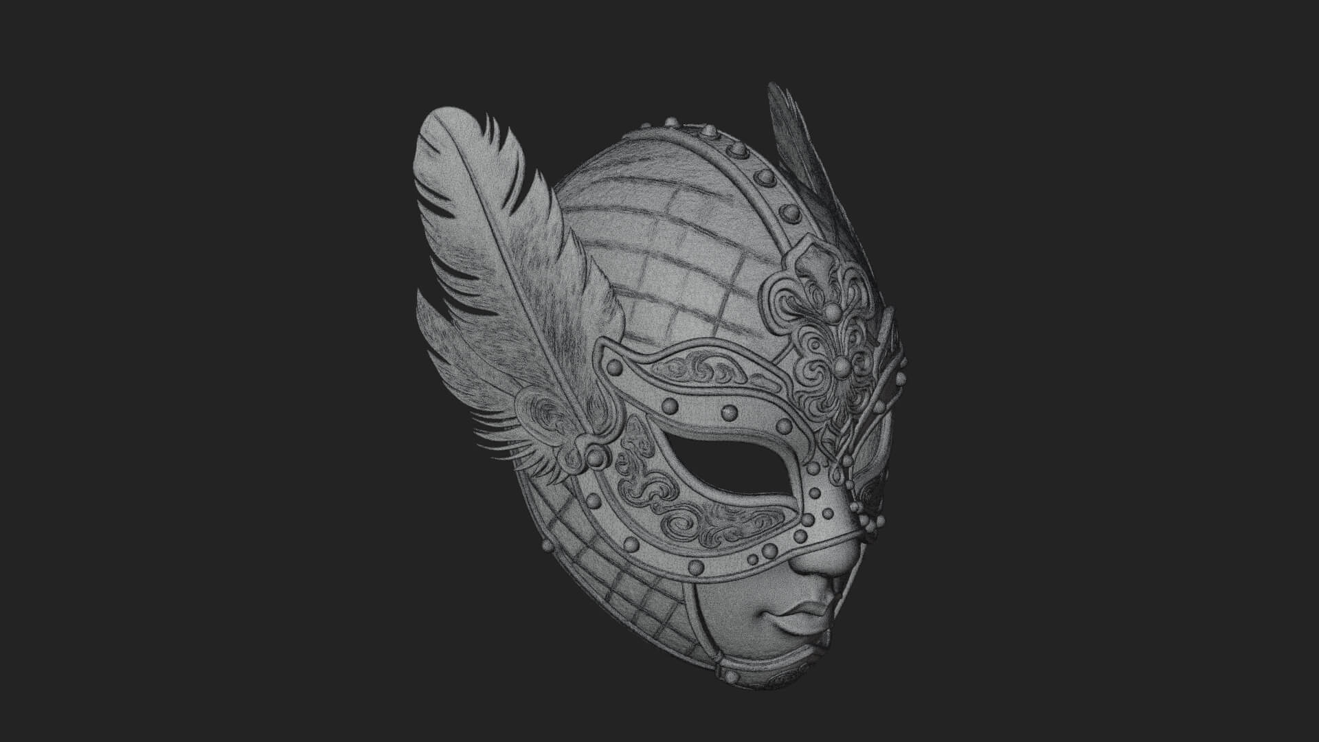 Feathered Venetian Mask Statue Design 2 3D Print Model 3D Model