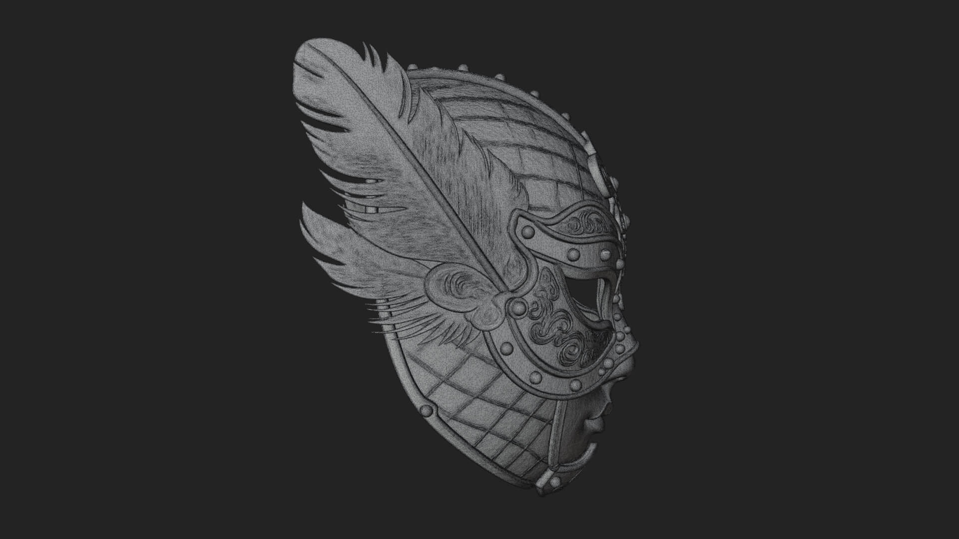 Feathered Venetian Mask Statue Design 2 3D Print Model 3D Model