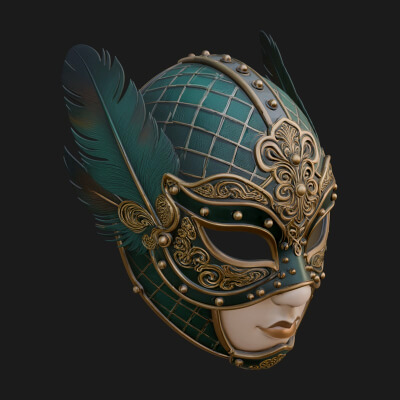 Feathered Venetian Mask Statue Design 2 3D Print Model