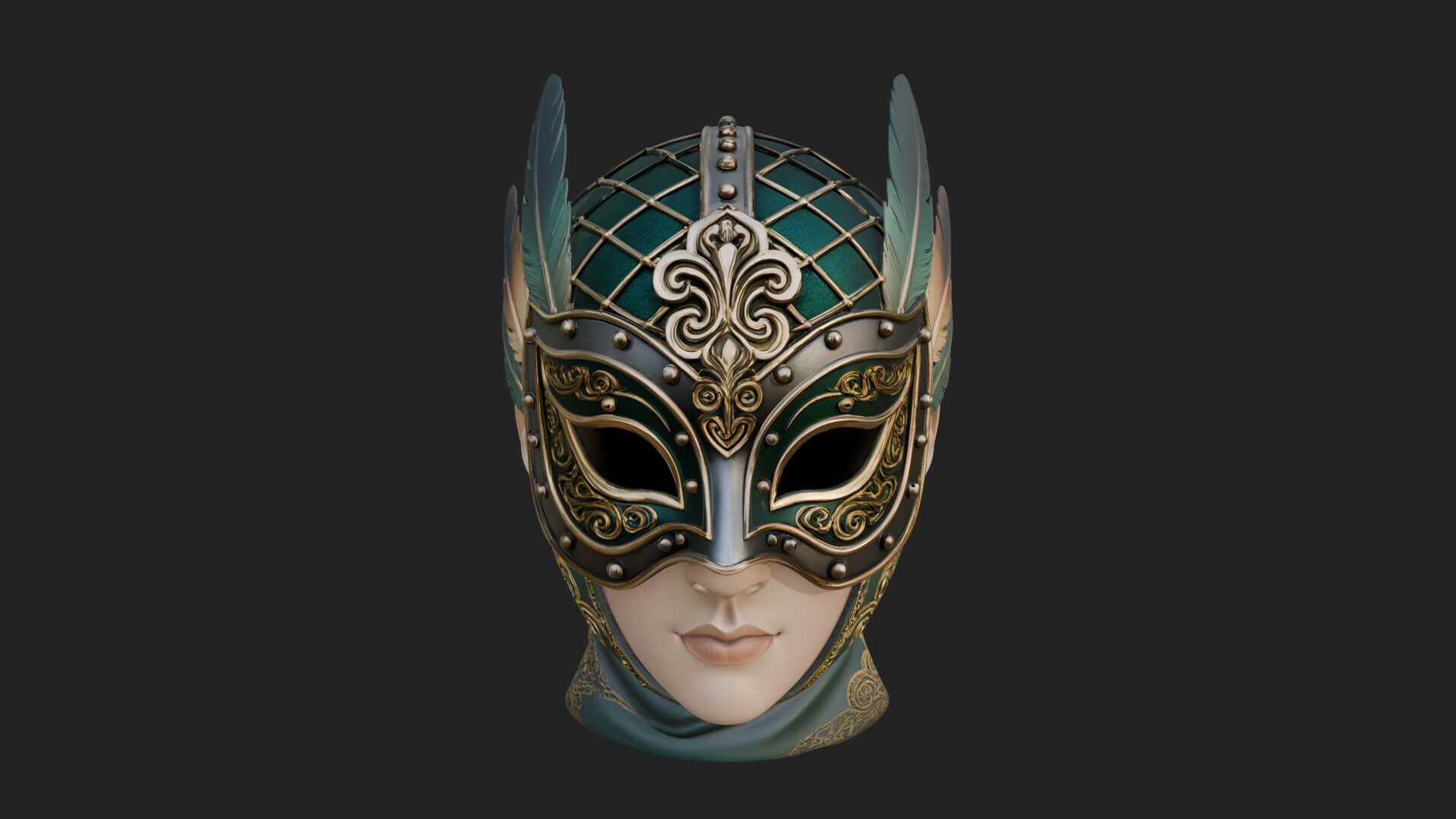 Feathered Venetian Mask Statue Design 3 3D Print Model 3D Model