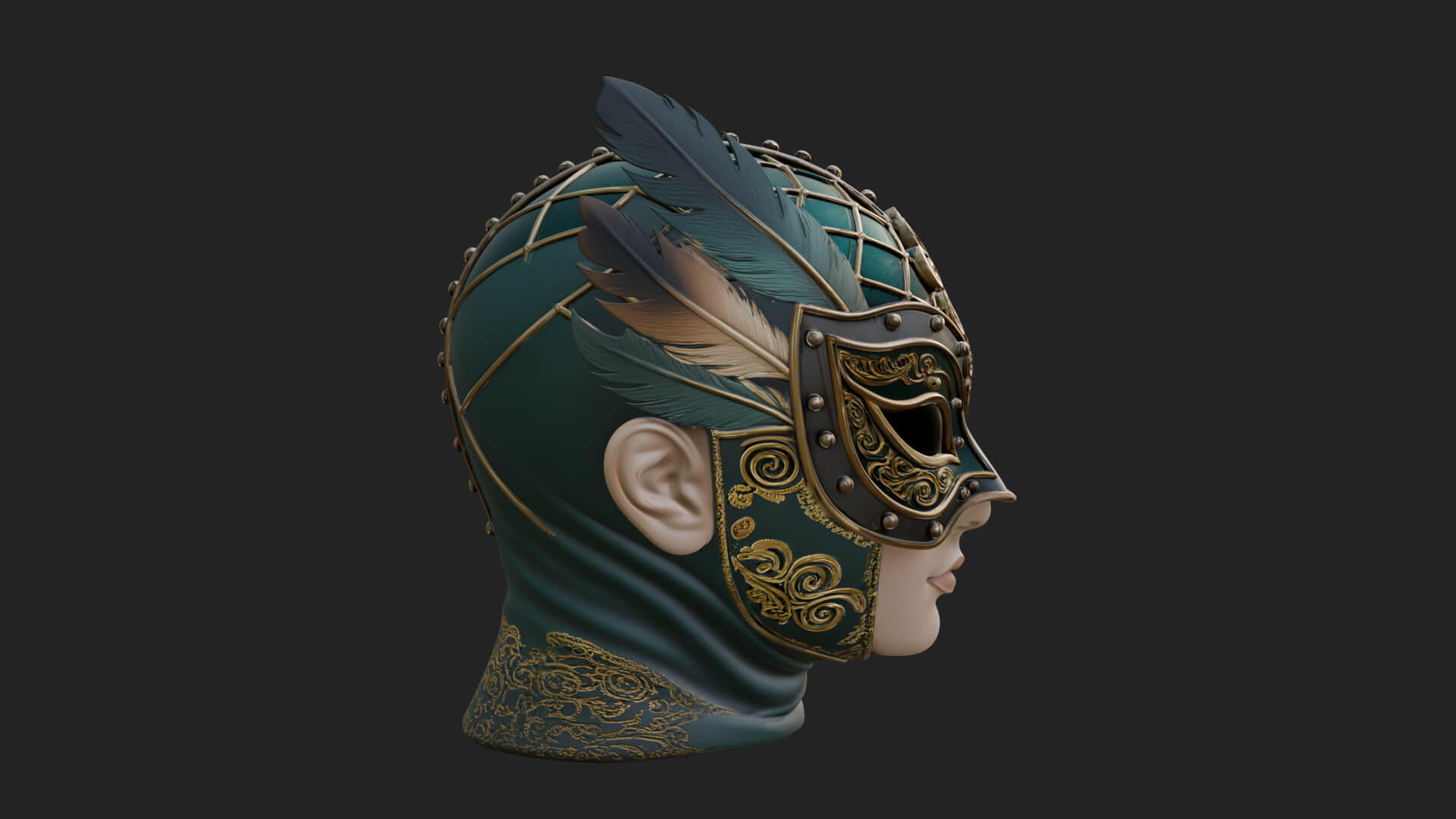 Feathered Venetian Mask Statue Design 3 3D Print Model 3D Model
