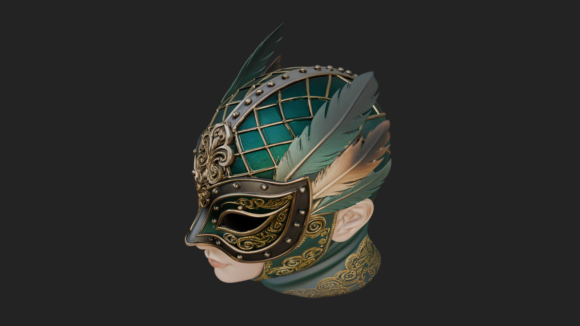 Feathered Venetian Mask Statue Design 3 3D Print Model by ARCHVANTA