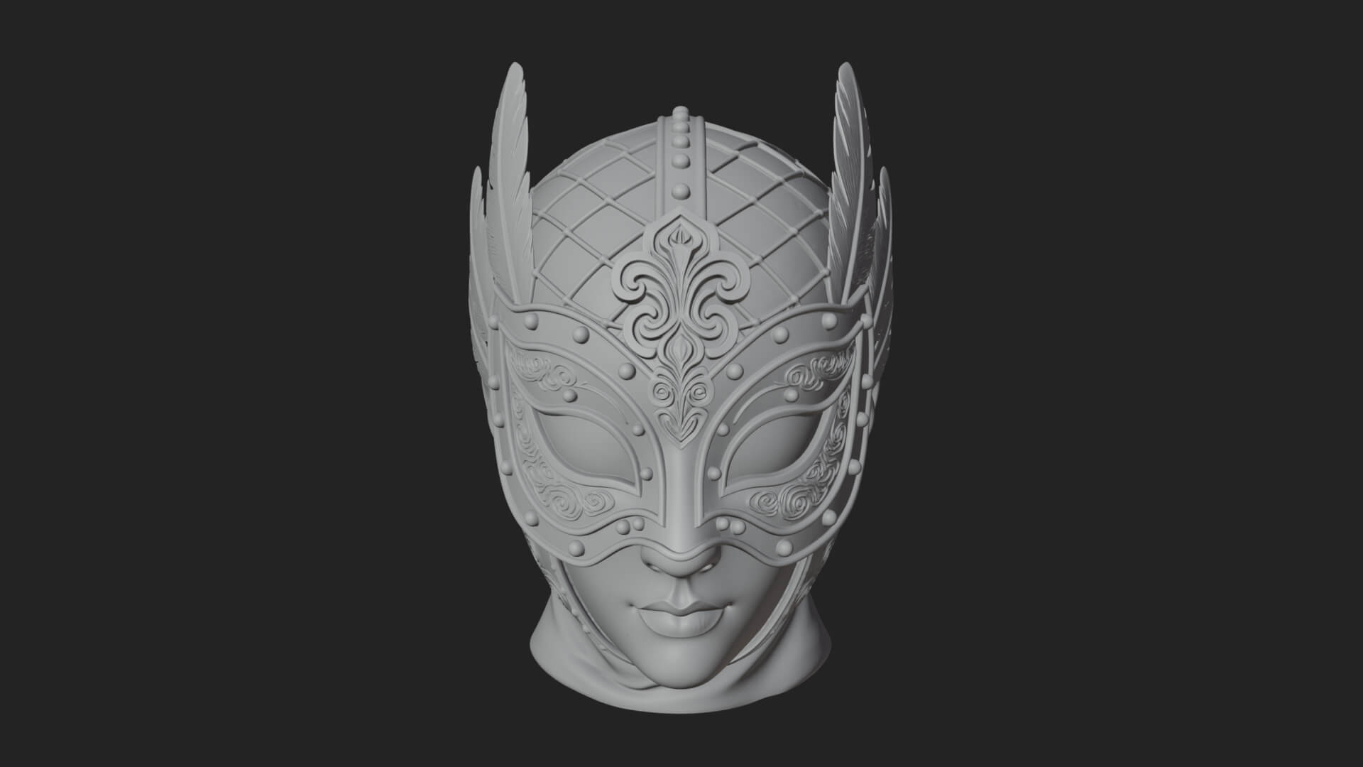 Feathered Venetian Mask Statue Design 3 3D Print Model by ARCHVANTA