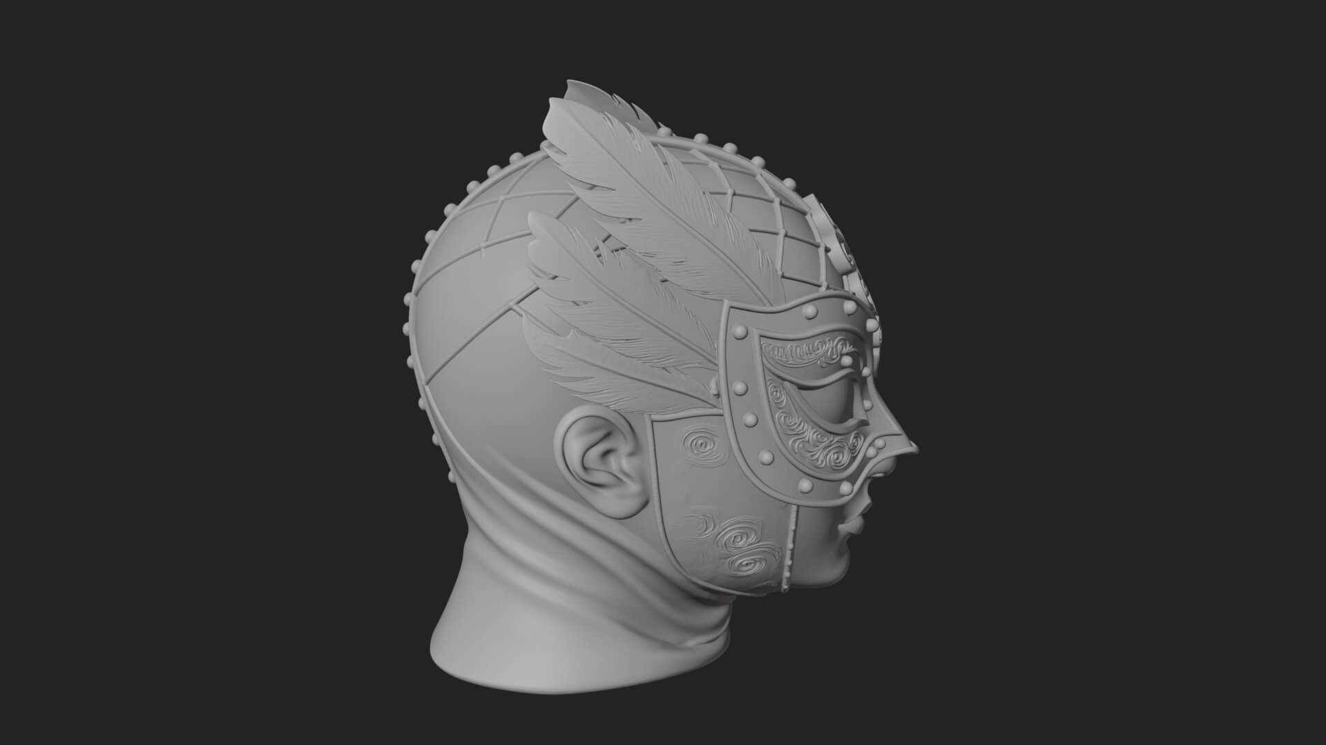 Feathered Venetian Mask Statue Design 3 3D Print Model 3D Model