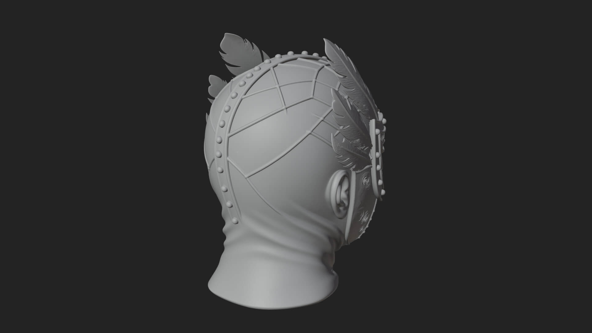 Feathered Venetian Mask Statue Design 3 3D Print Model 3D Model