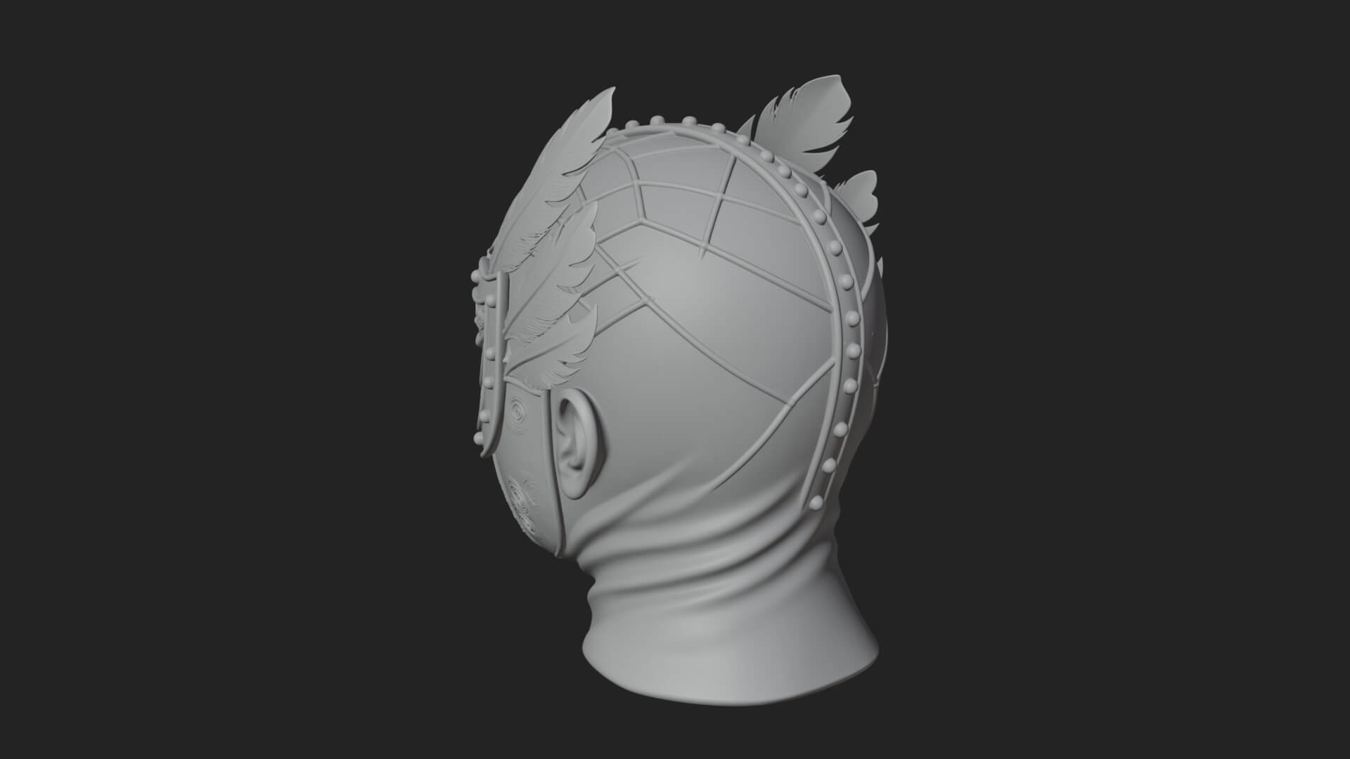 Feathered Venetian Mask Statue Design 3 3D Print Model 3D Model