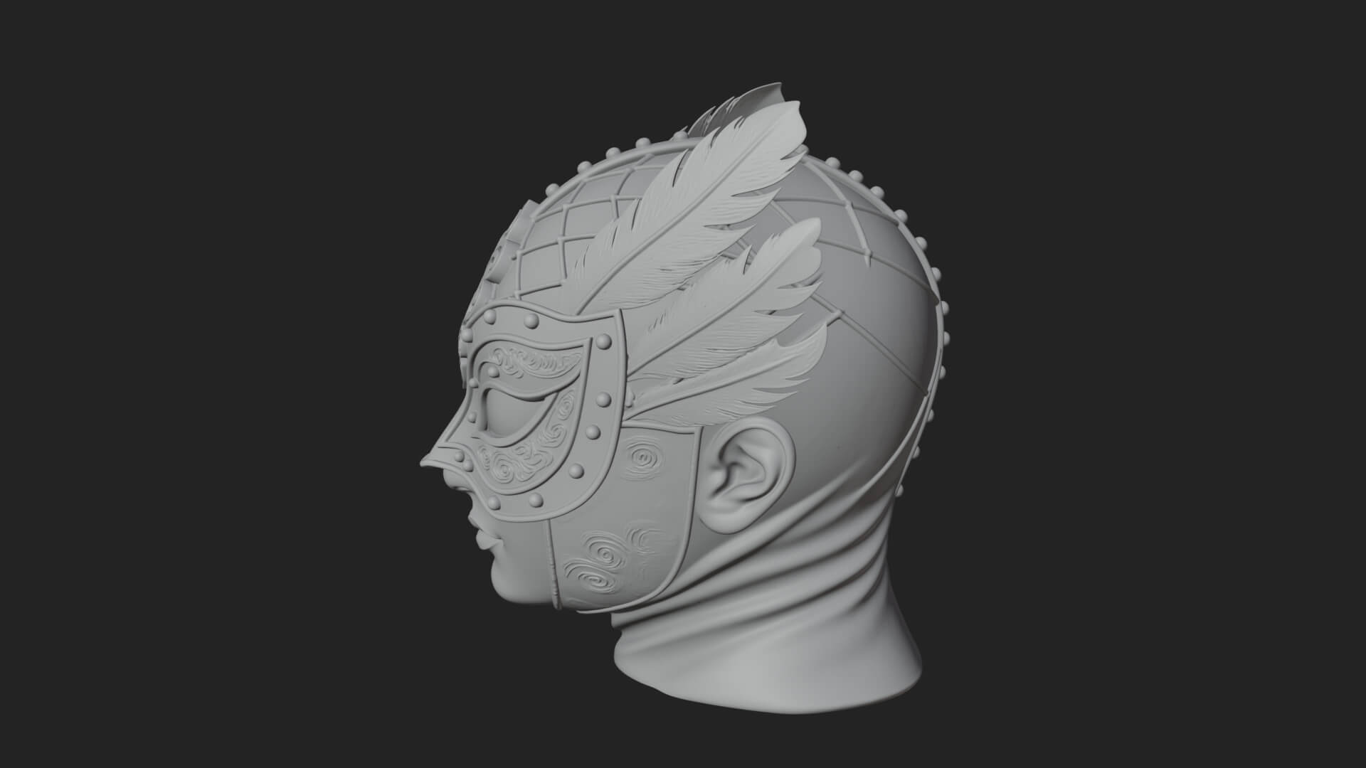 Feathered Venetian Mask Statue Design 3 3D Print Model 3D Model