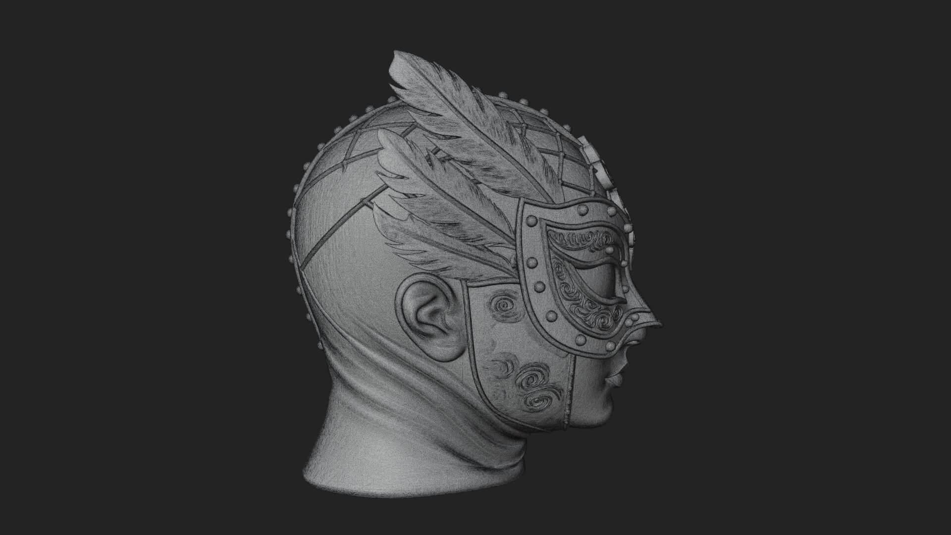 Feathered Venetian Mask Statue Design 3 3D Print Model 3D Model