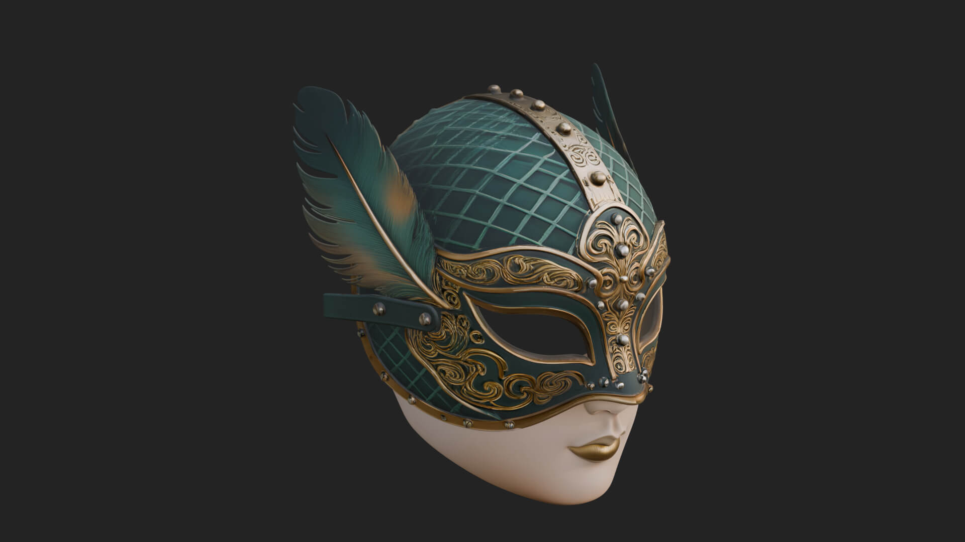 Feathered Venetian Mask Statue Design 4 3D Print Model 3D Model