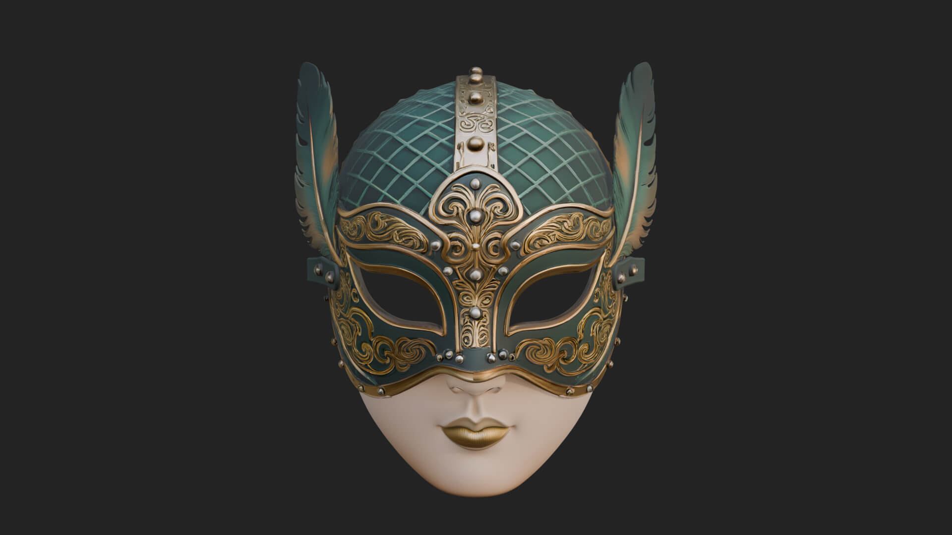 Feathered Venetian Mask Statue Design 4 3D Print Model 3D Model