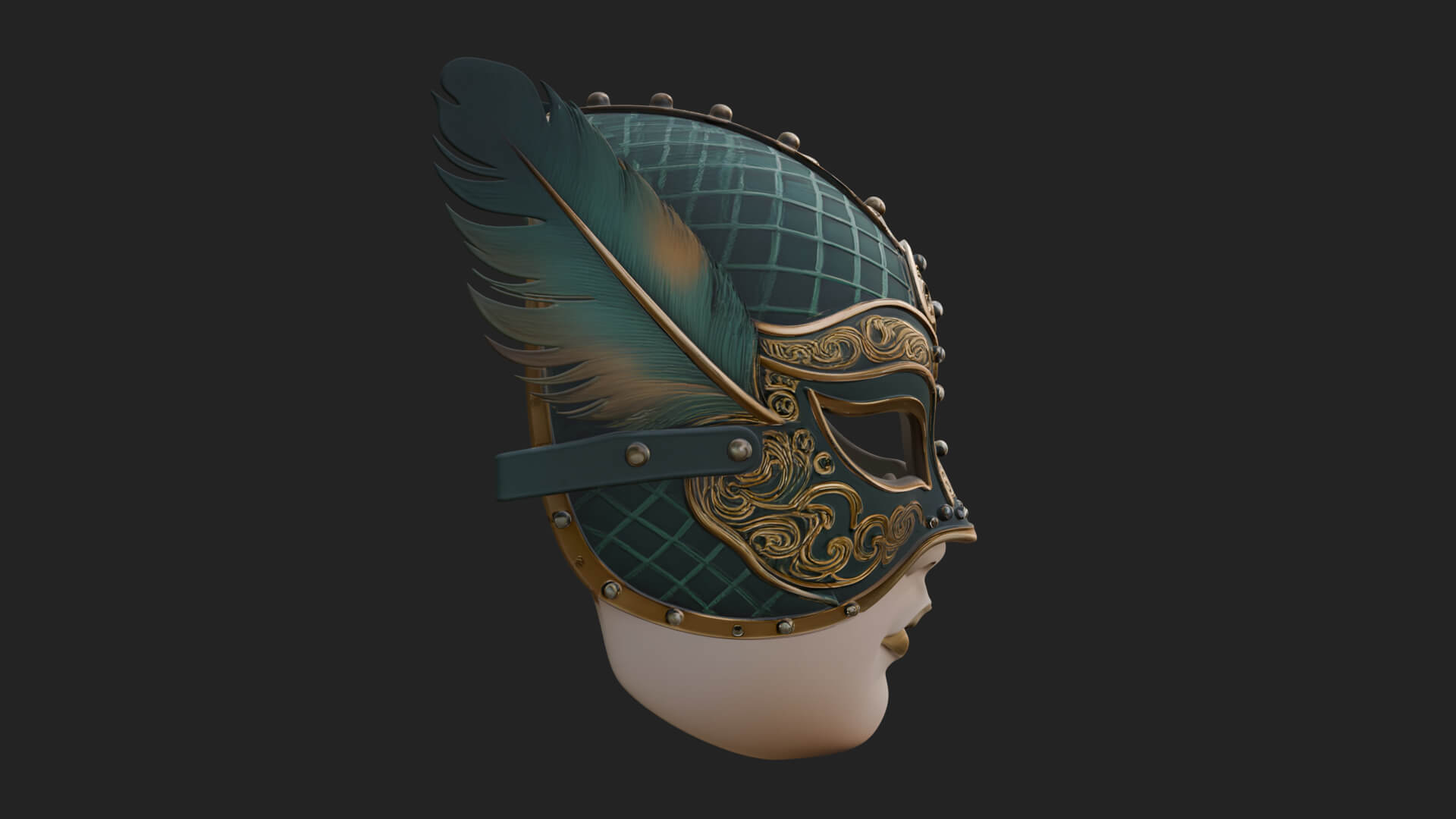 Feathered Venetian Mask Statue Design 4 3D Print Model 3D Model