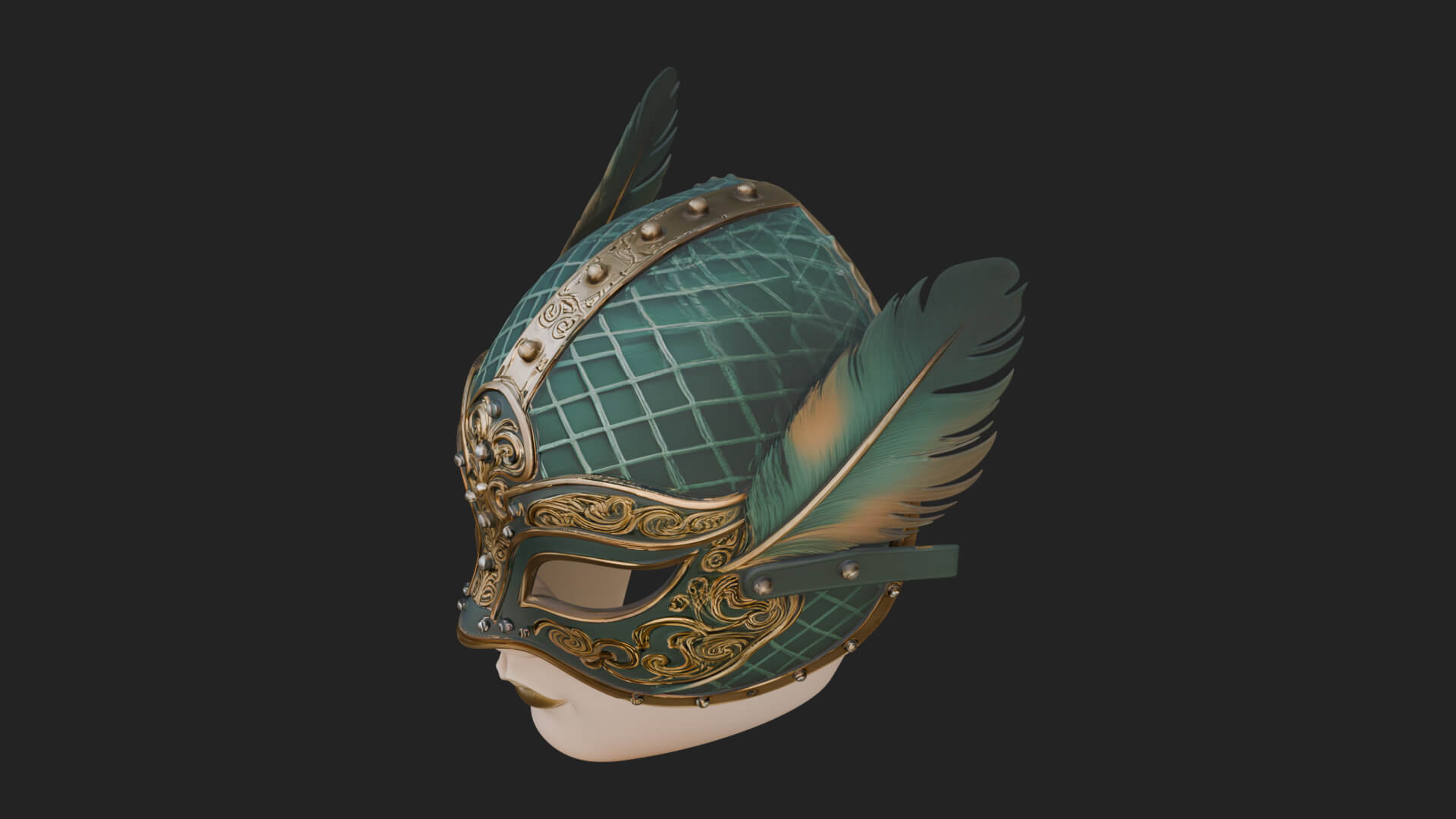 Feathered Venetian Mask Statue Design 4 3D Print Model 3D Model