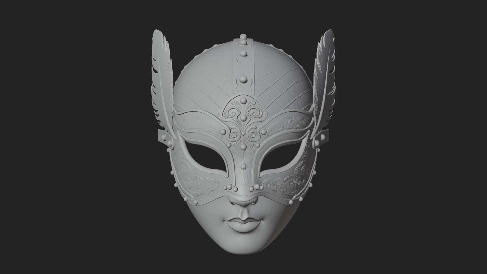 Feathered Venetian Mask Statue Design 4 3D Print Model 3D Model
