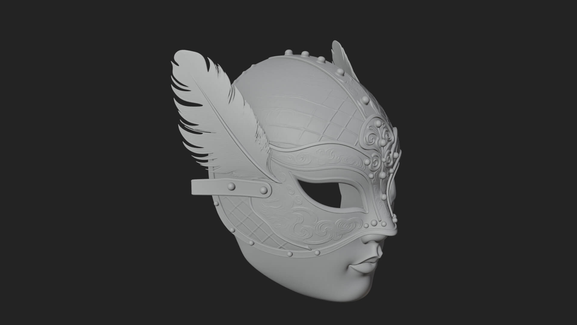 Feathered Venetian Mask Statue Design 4 3D Print Model 3D Model
