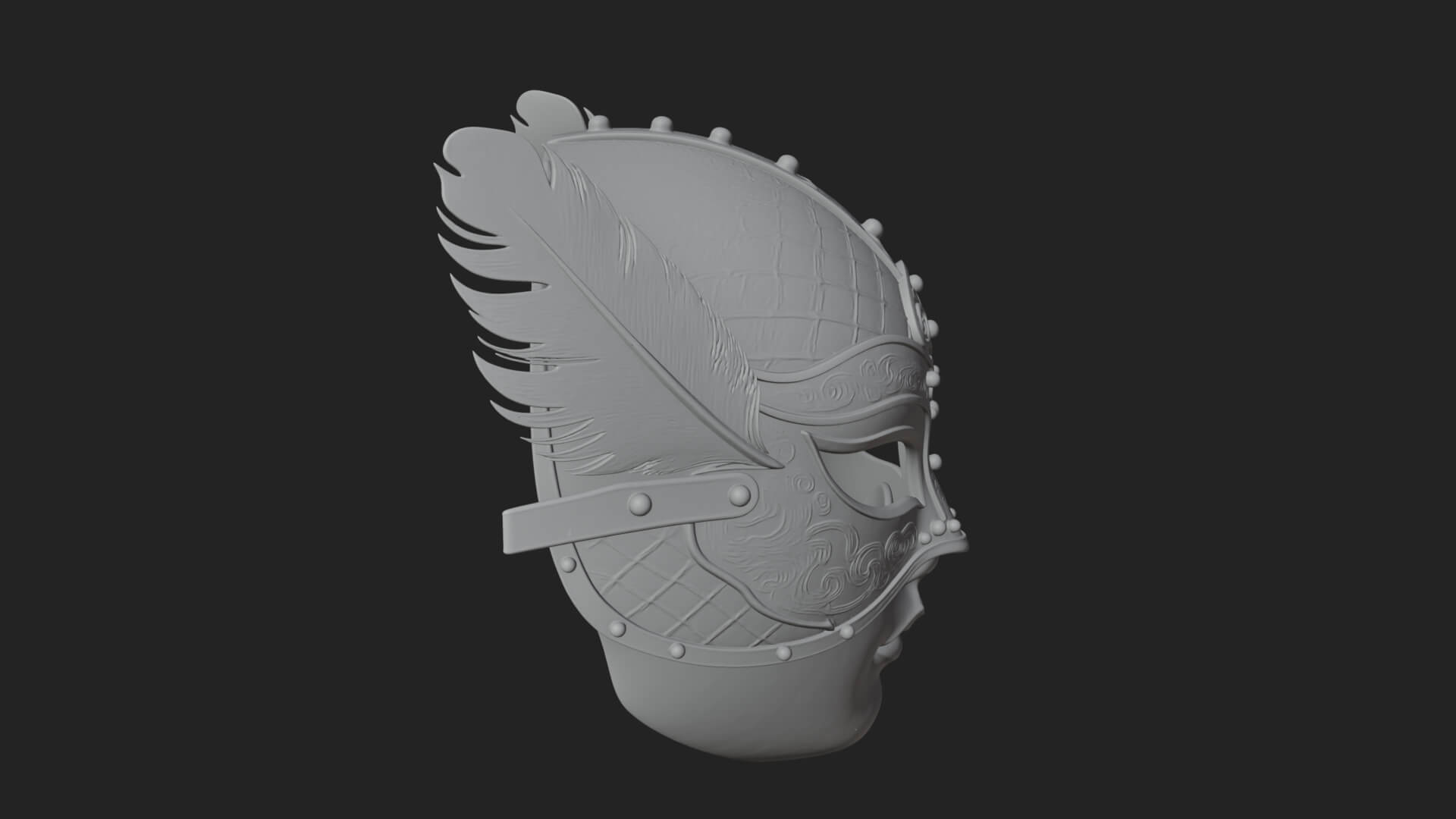 Feathered Venetian Mask Statue Design 4 3D Print Model 3D Model