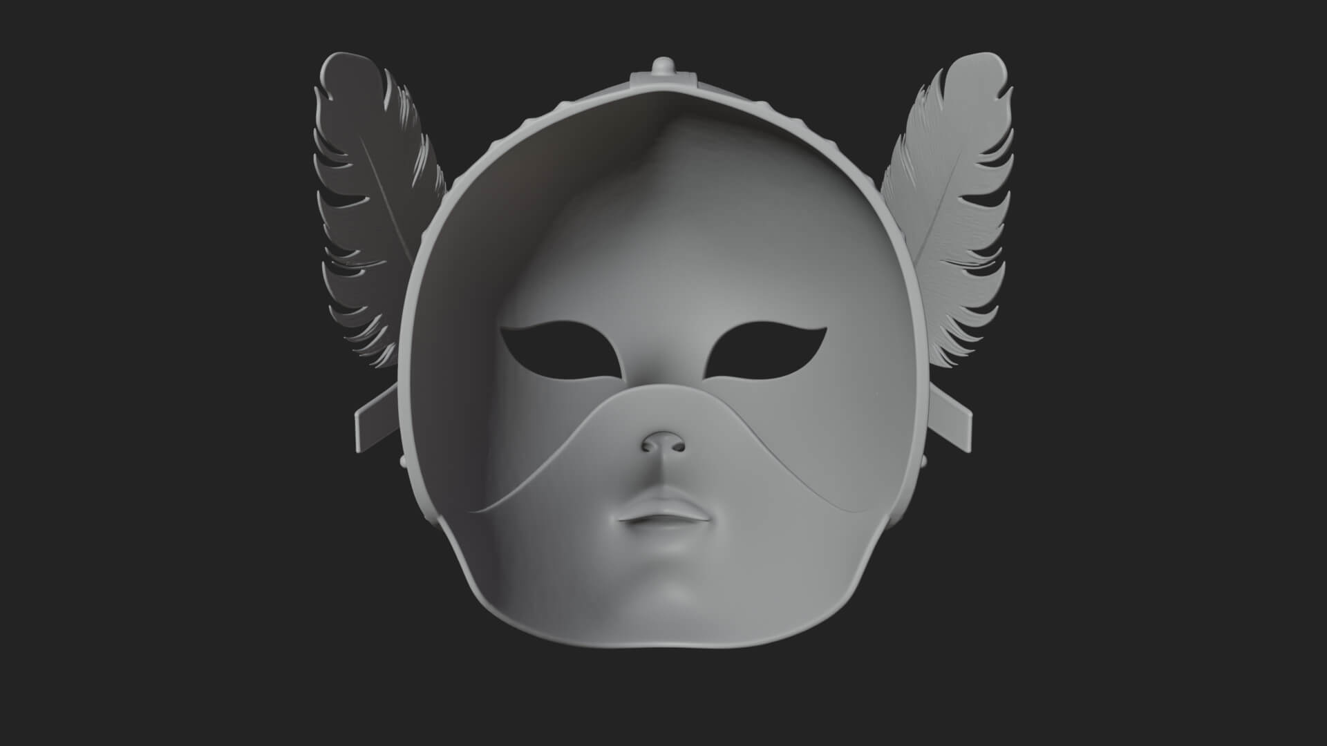 Feathered Venetian Mask Statue Design 4 3D Print Model 3D Model