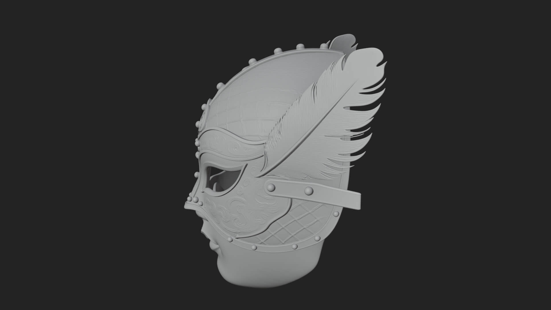 Feathered Venetian Mask Statue Design 4 3D Print Model 3D Model