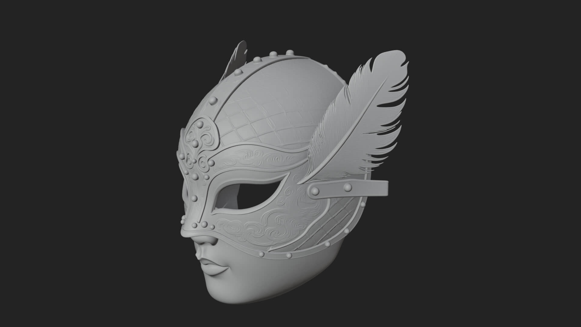 Feathered Venetian Mask Statue Design 4 3D Print Model 3D Model