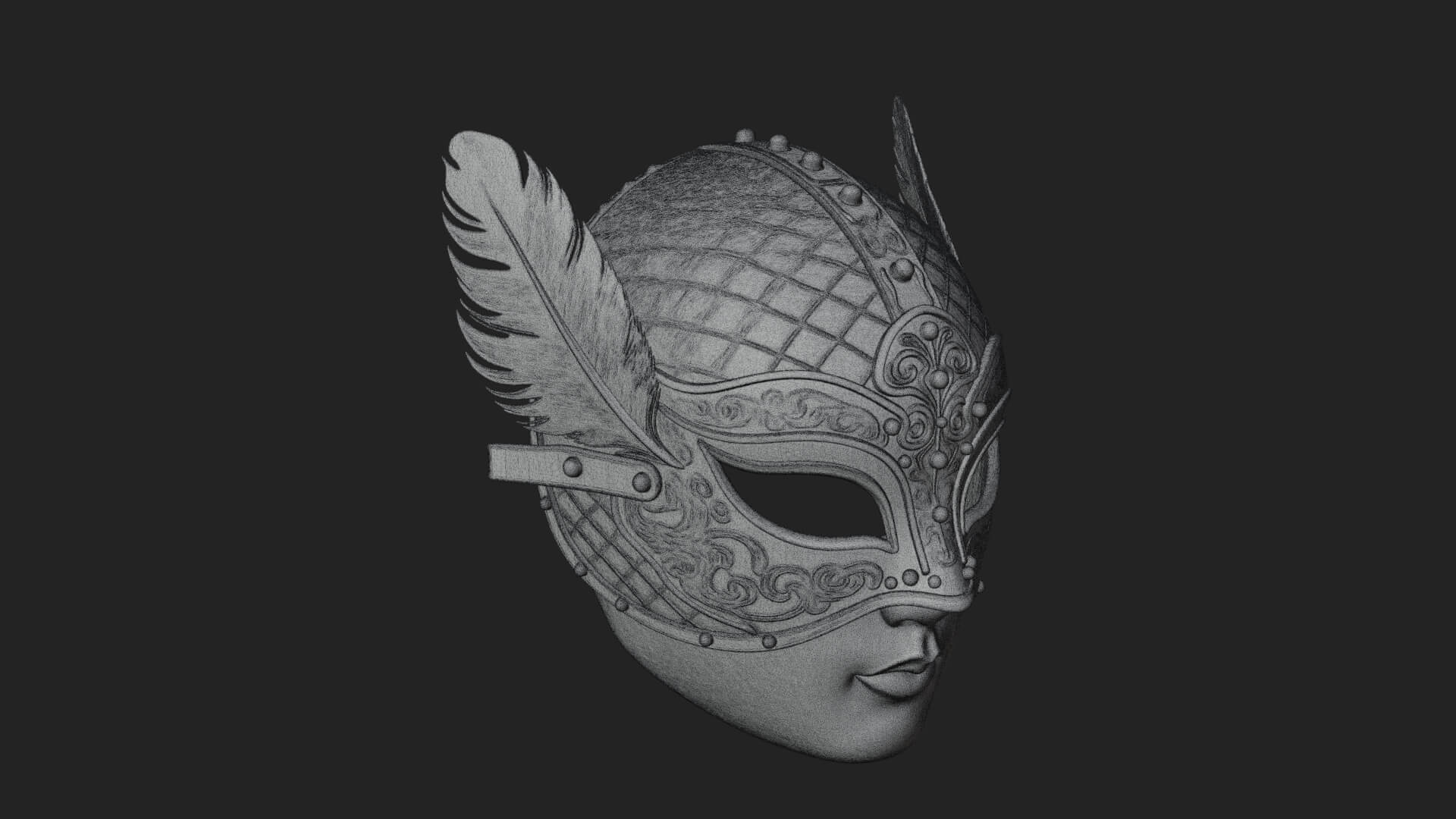 Feathered Venetian Mask Statue Design 4 3D Print Model 3D Model
