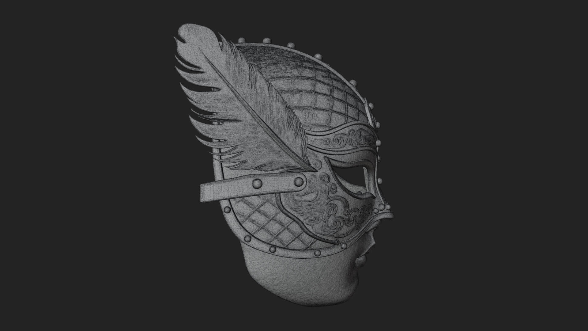 Feathered Venetian Mask Statue Design 4 3D Print Model 3D Model