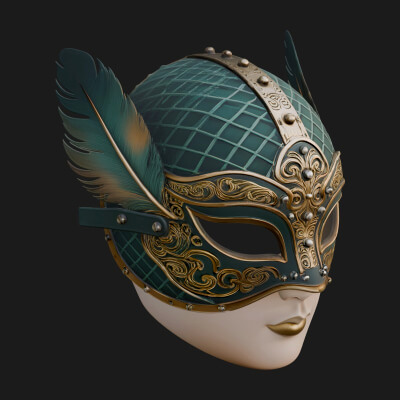 Feathered Venetian Mask Statue Design 4 3D Print Model