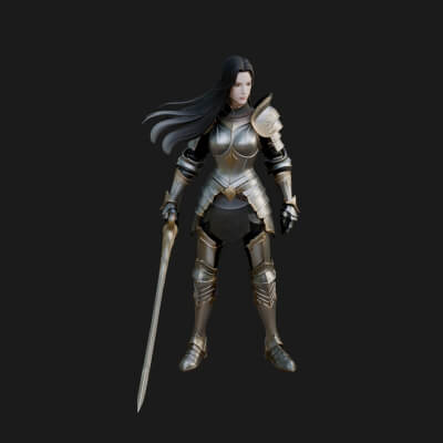 Female Knight with Sword Statue Design 3 3D Print Model