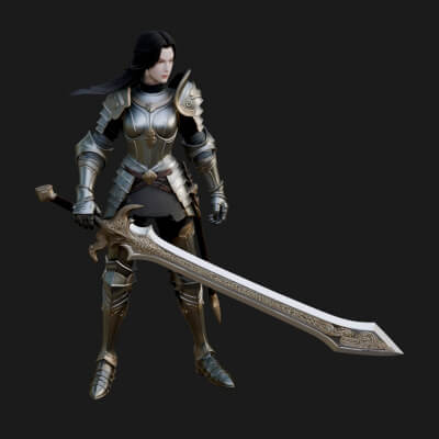 Female Knight with Sword Statue Design 4 3D Print Model