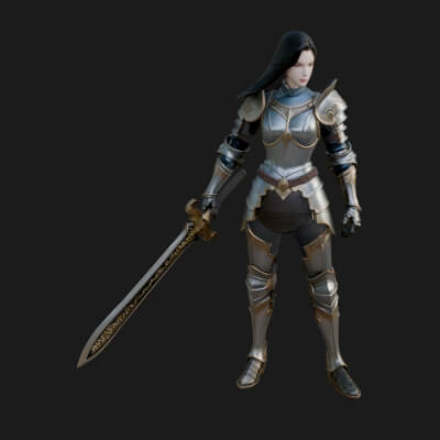 Female Knight with Sword Statue Design 6 3D Print Model