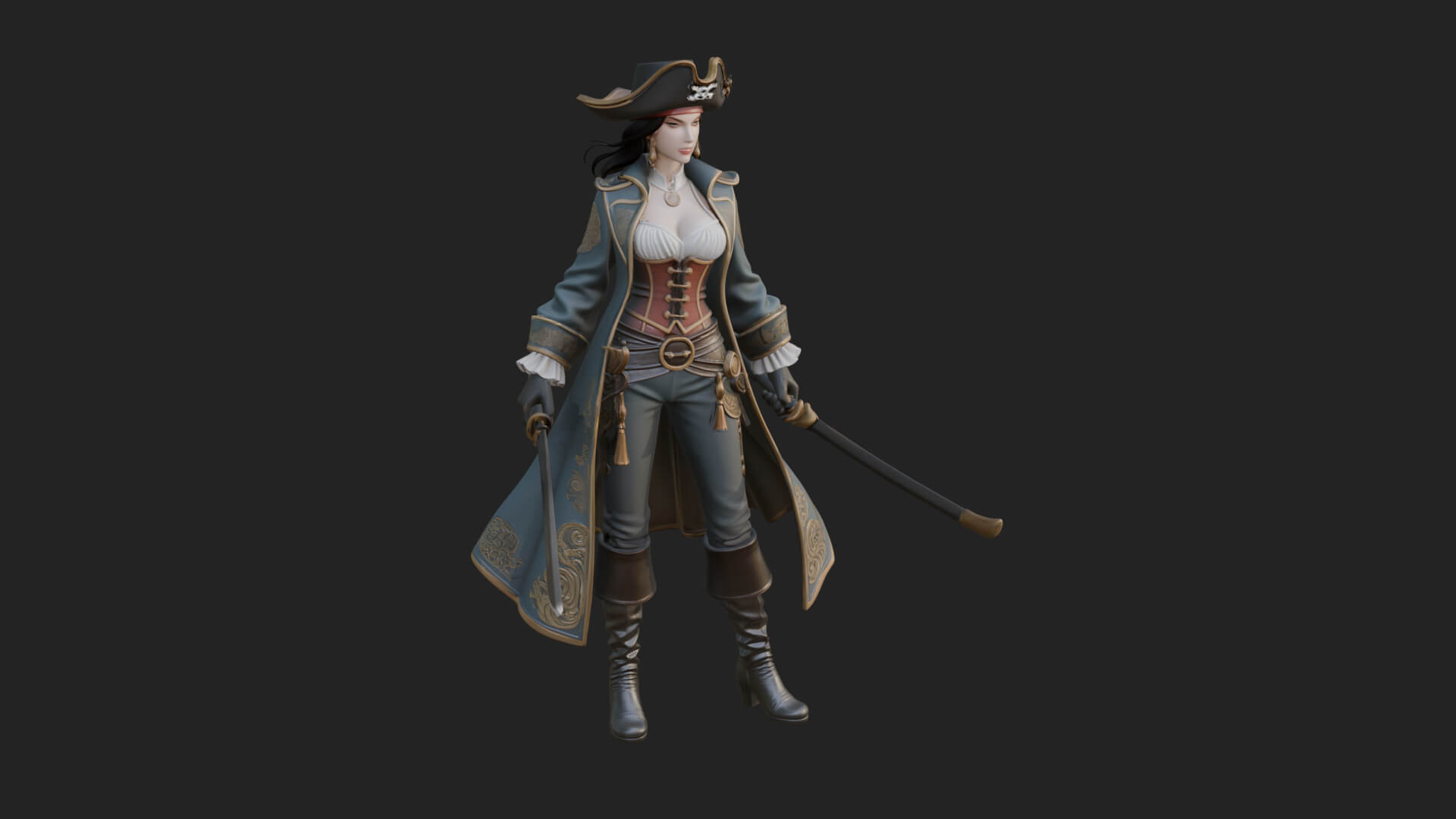 Female Pirate Captain Statue Design 5 3D Print Model 3D Model