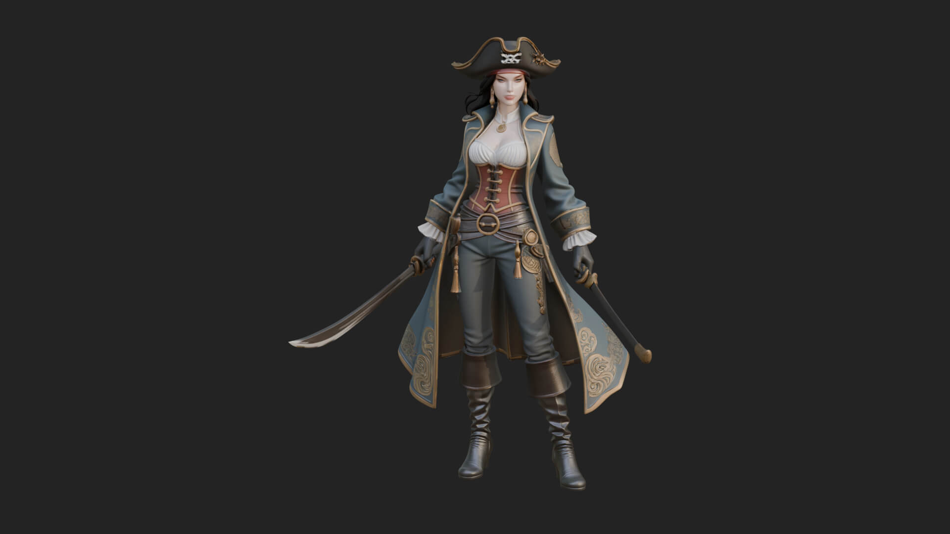 Female Pirate Captain Statue Design 5 3D Print Model 3D Model