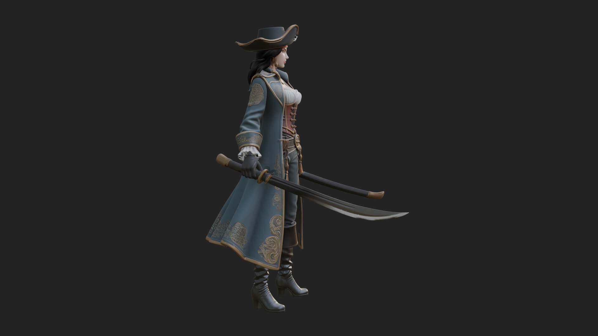Female Pirate Captain Statue Design 5 3D Print Model 3D Model
