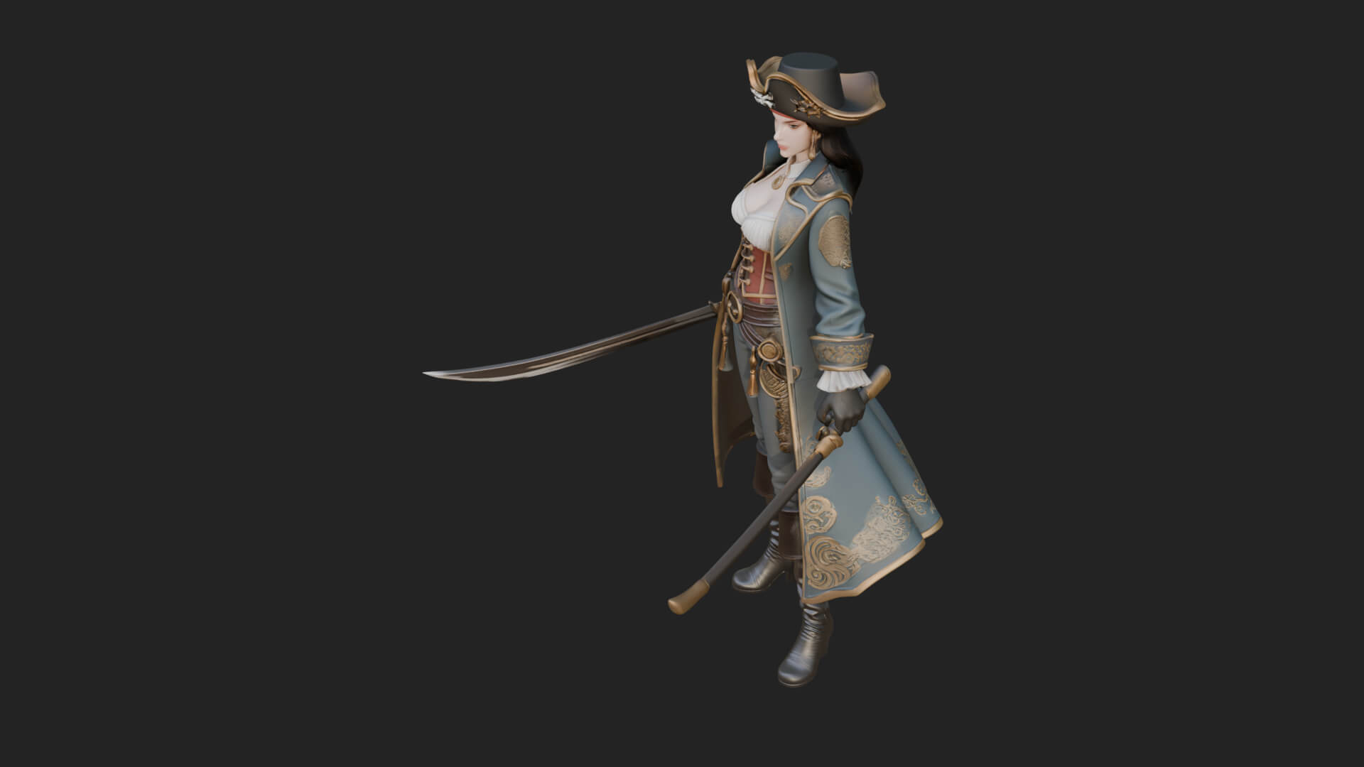 Female Pirate Captain Statue Design 5 3D Print Model 3D Model