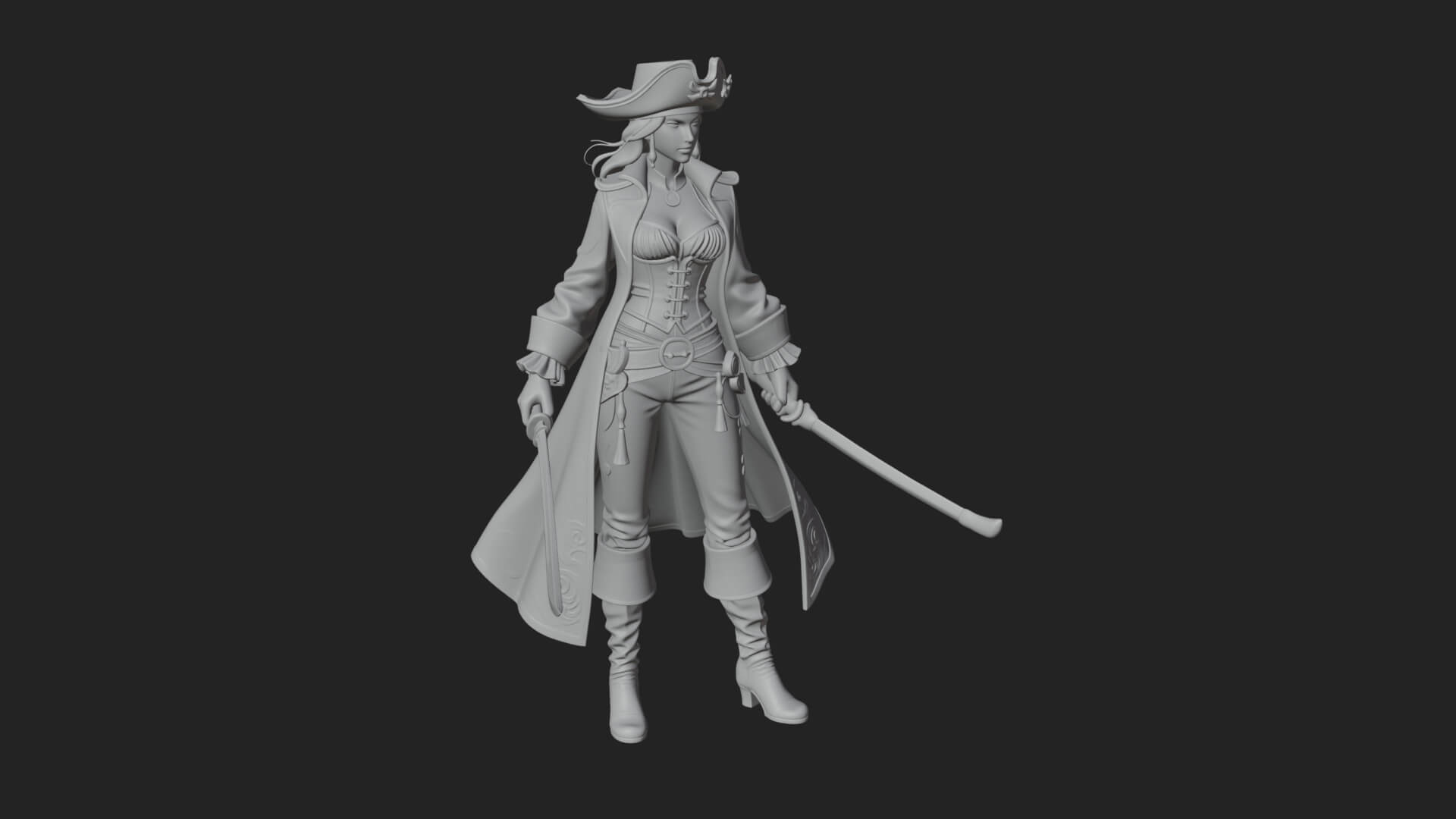 Female Pirate Captain Statue Design 5 3D Print Model 3D Model