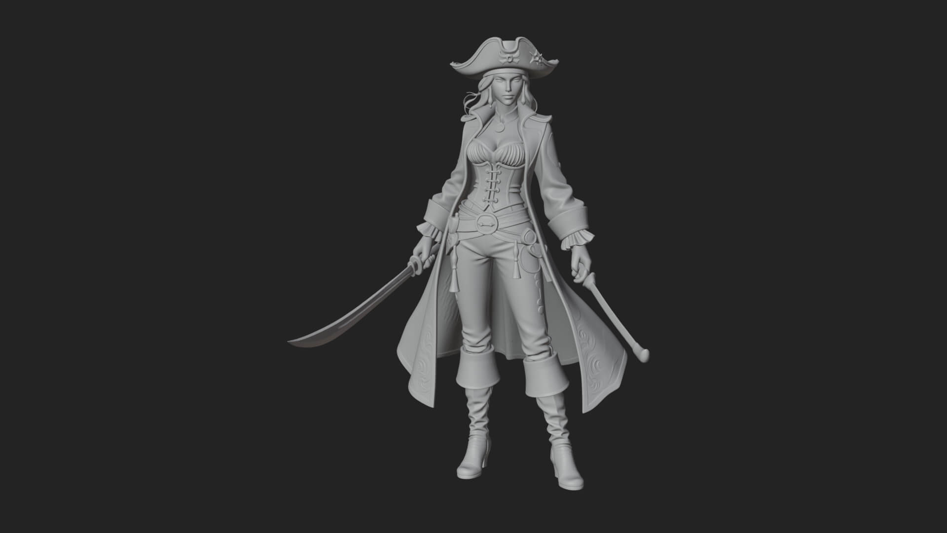 Female Pirate Captain Statue Design 5 3D Print Model 3D Model