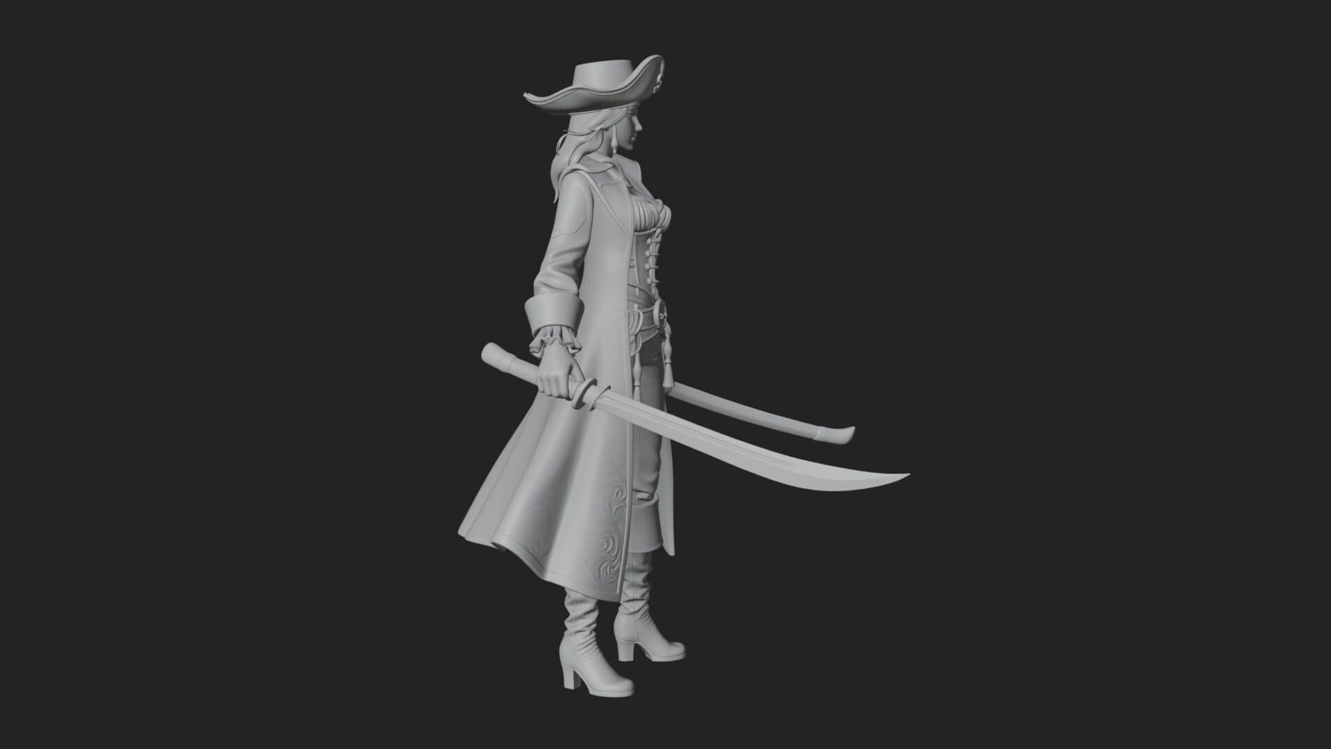 Female Pirate Captain Statue Design 5 3D Print Model 3D Model