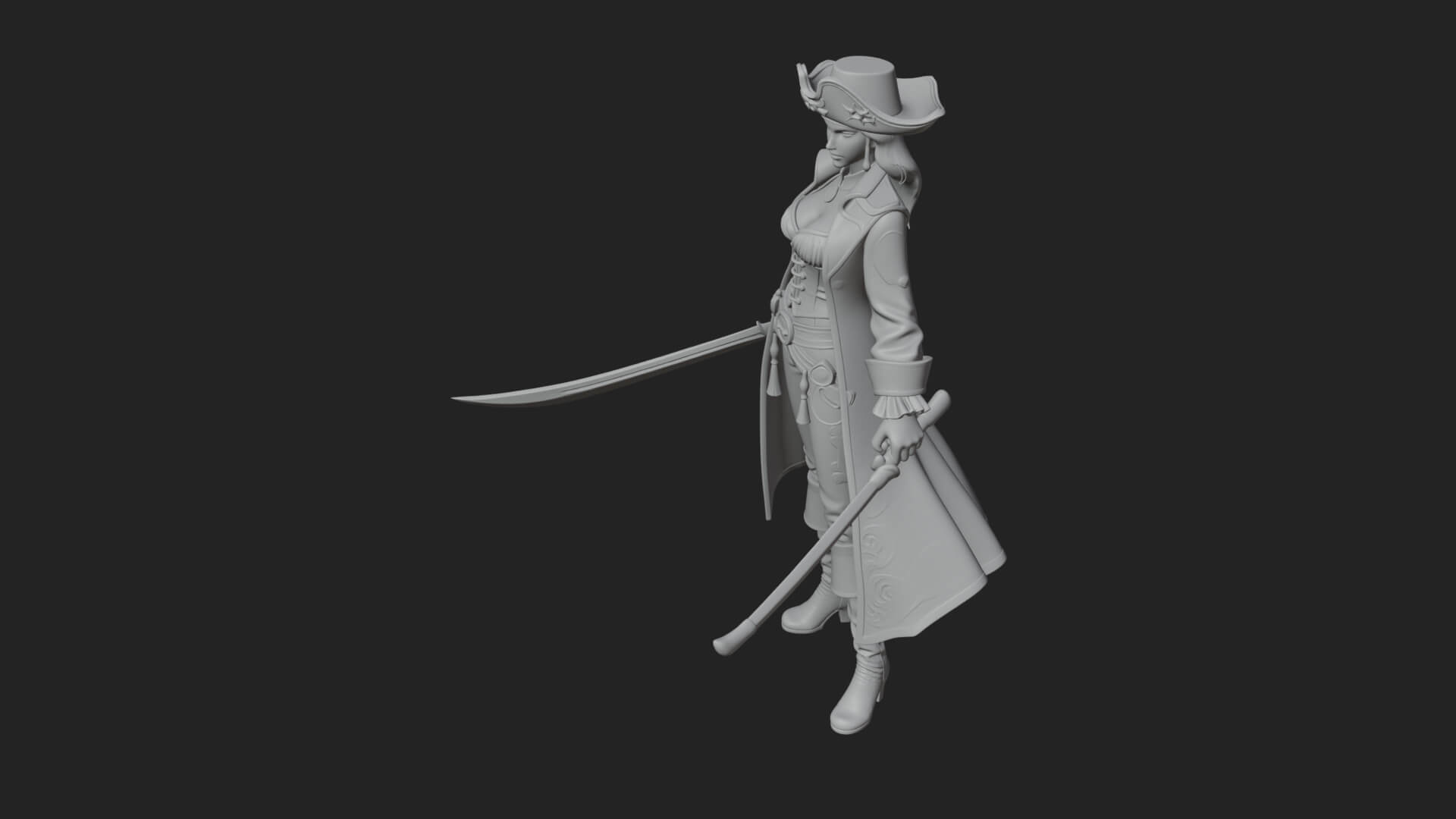Female Pirate Captain Statue Design 5 3D Print Model 3D Model