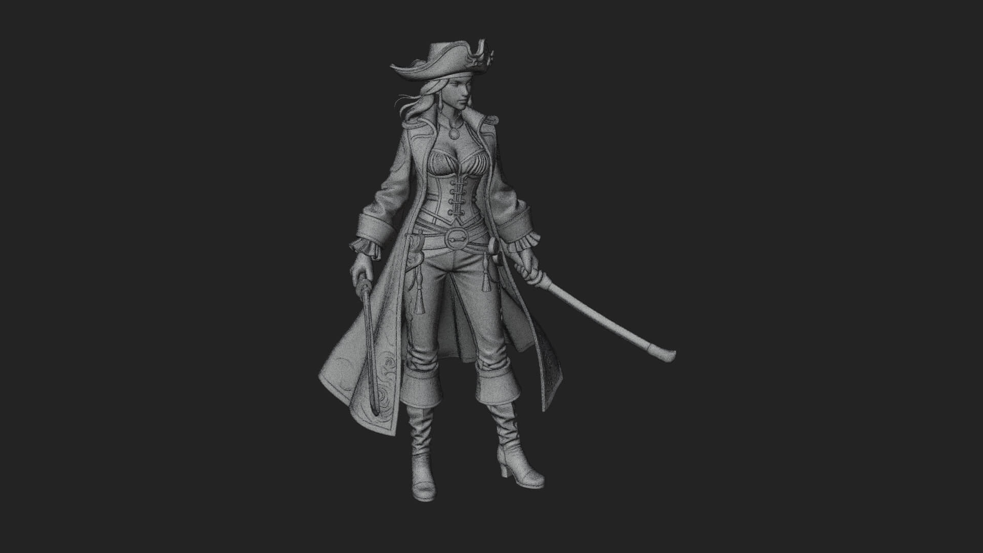Female Pirate Captain Statue Design 5 3D Print Model 3D Model