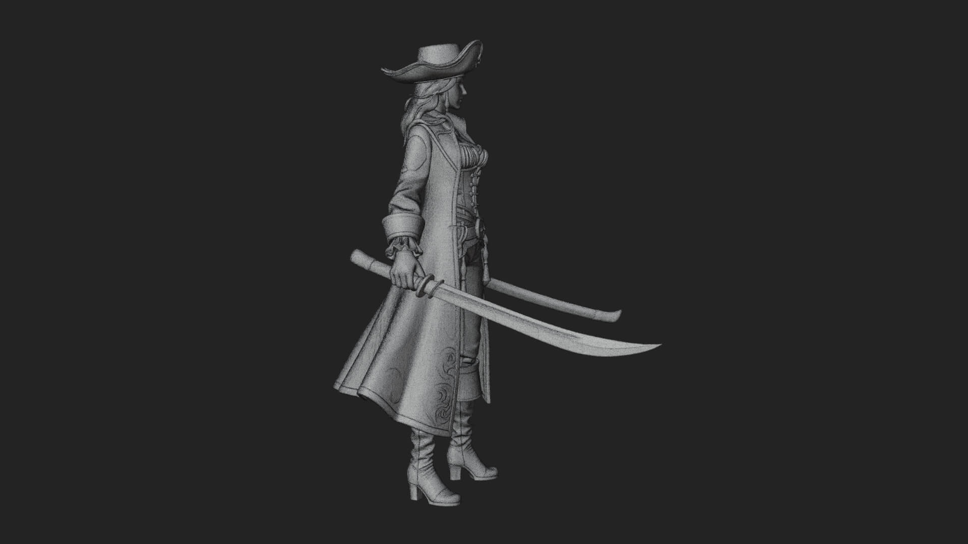 Female Pirate Captain Statue Design 5 3D Print Model 3D Model