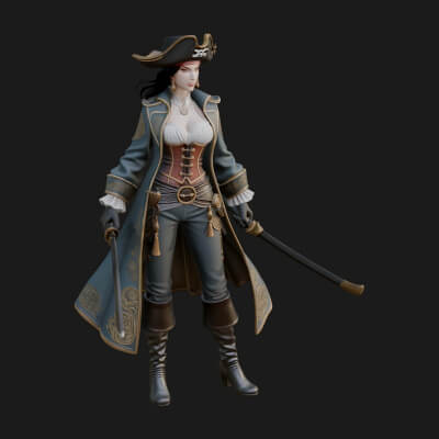 Female Pirate Captain Statue Design 5 3D Print Model