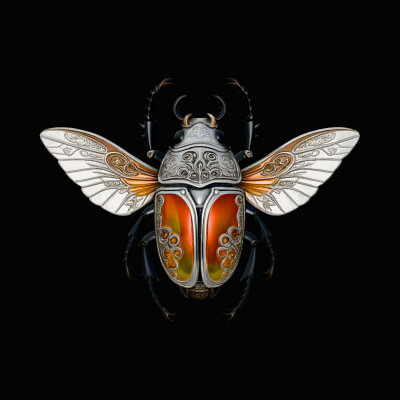 Filigree Winged Beetle Statue Design 3 3D Print Model