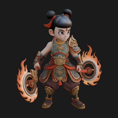 Fire Ring Boy Deity Statue Design 1 3D Print Model