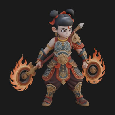 Fire Ring Boy Deity Statue Design 2 3D Print Model