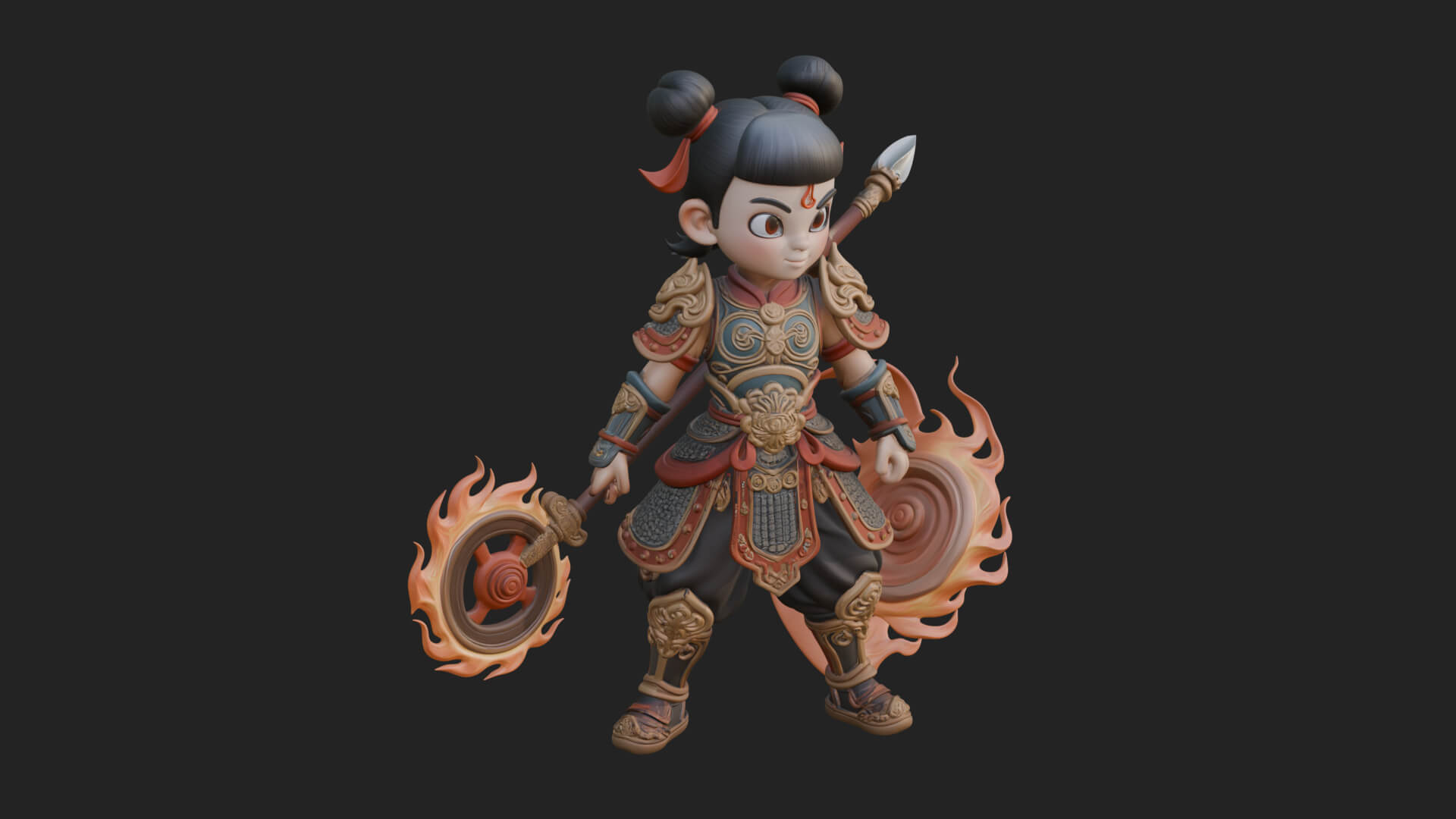 Fire Ring Boy Deity Statue Design 3 3D Print Model 3D Model