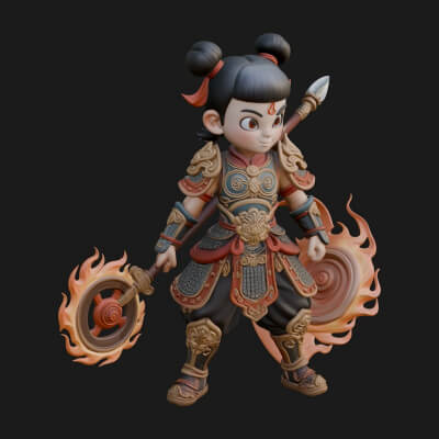 Fire Ring Boy Deity Statue Design 3 3D Print Model