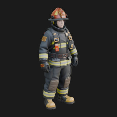 Firefighter Man Statue Design 1 3D Print Model