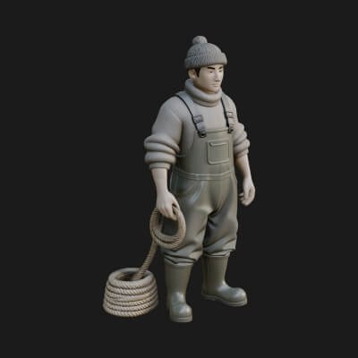 Fisherman Man Statue Design 5 3D Print Model