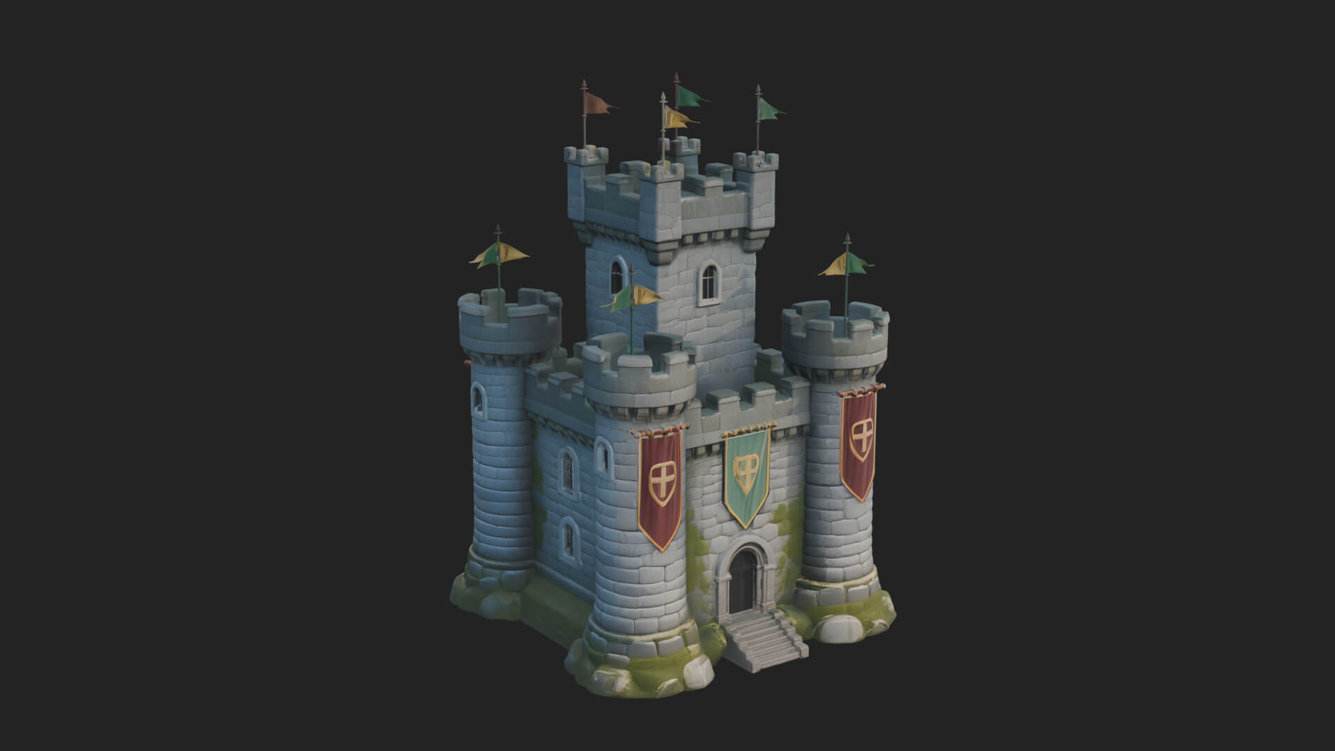 Flag-Topped Toy Castle Design 1 3D Print Model 3D Model